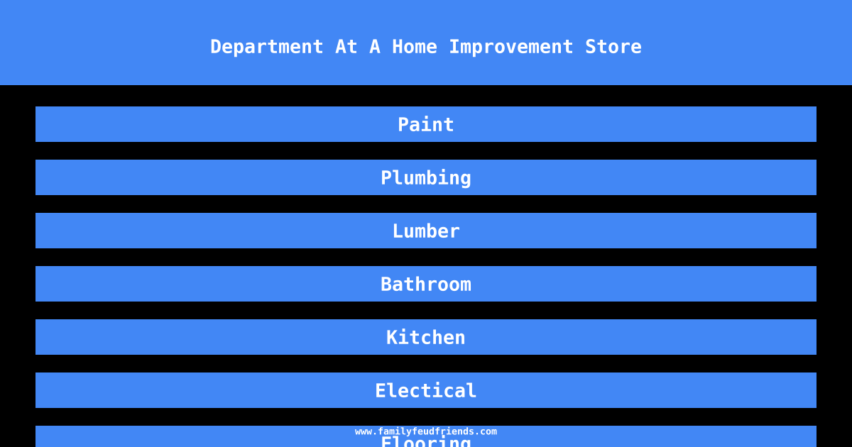 Department At A Home Improvement Store answer