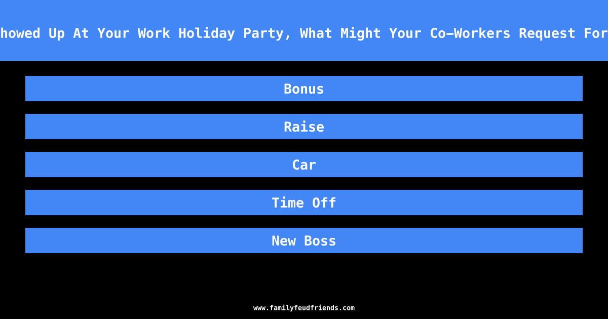 If Santa Showed Up At Your Work Holiday Party, What Might Your Co-Workers Request For Christmas answer