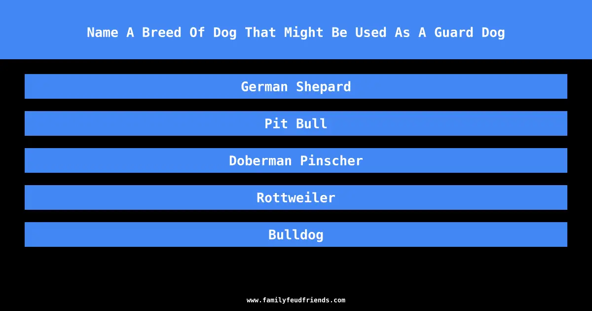 Name A Breed Of Dog That Might Be Used As A Guard Dog answer