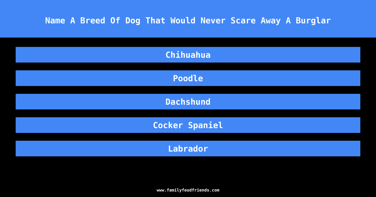 Name A Breed Of Dog That Would Never Scare Away A Burglar answer
