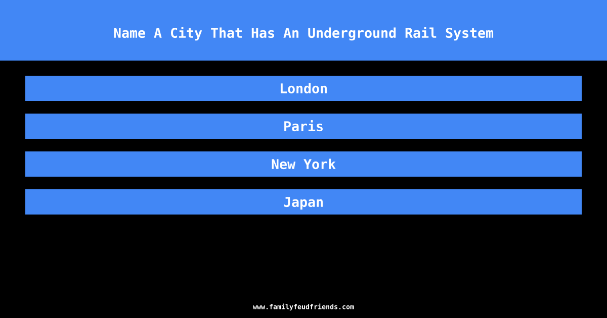 Name A City That Has An Underground Rail System answer