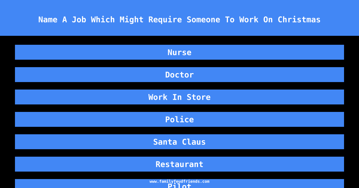 Name A Job Which Might Require Someone To Work On Christmas answer