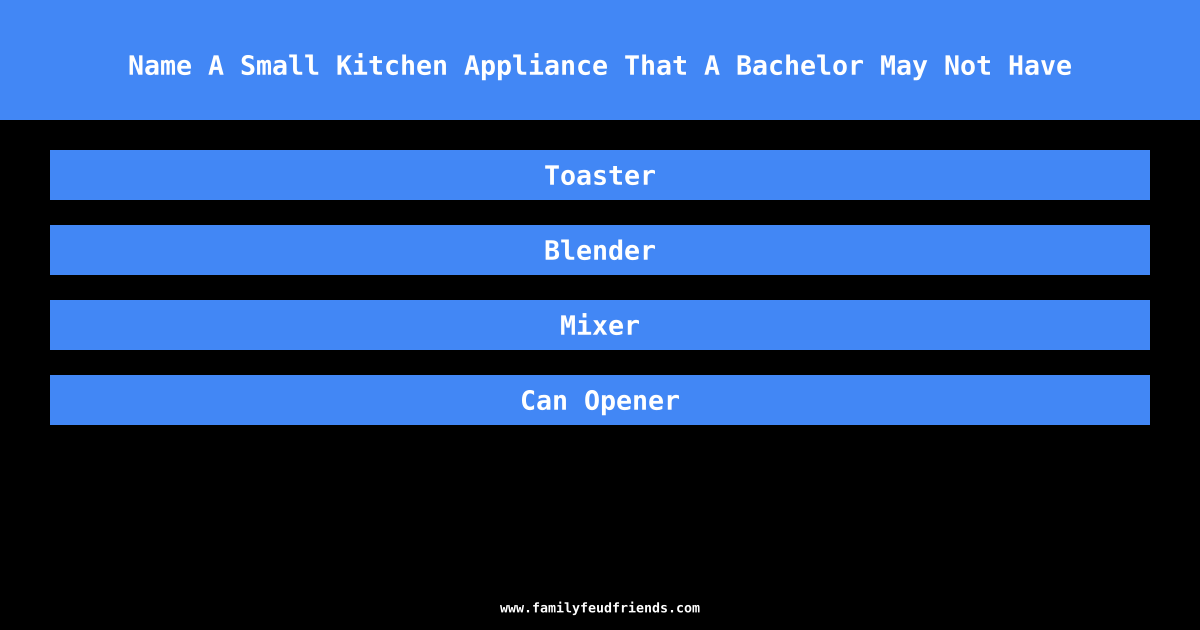 Name A Small Kitchen Appliance That A Bachelor May Not Have answer