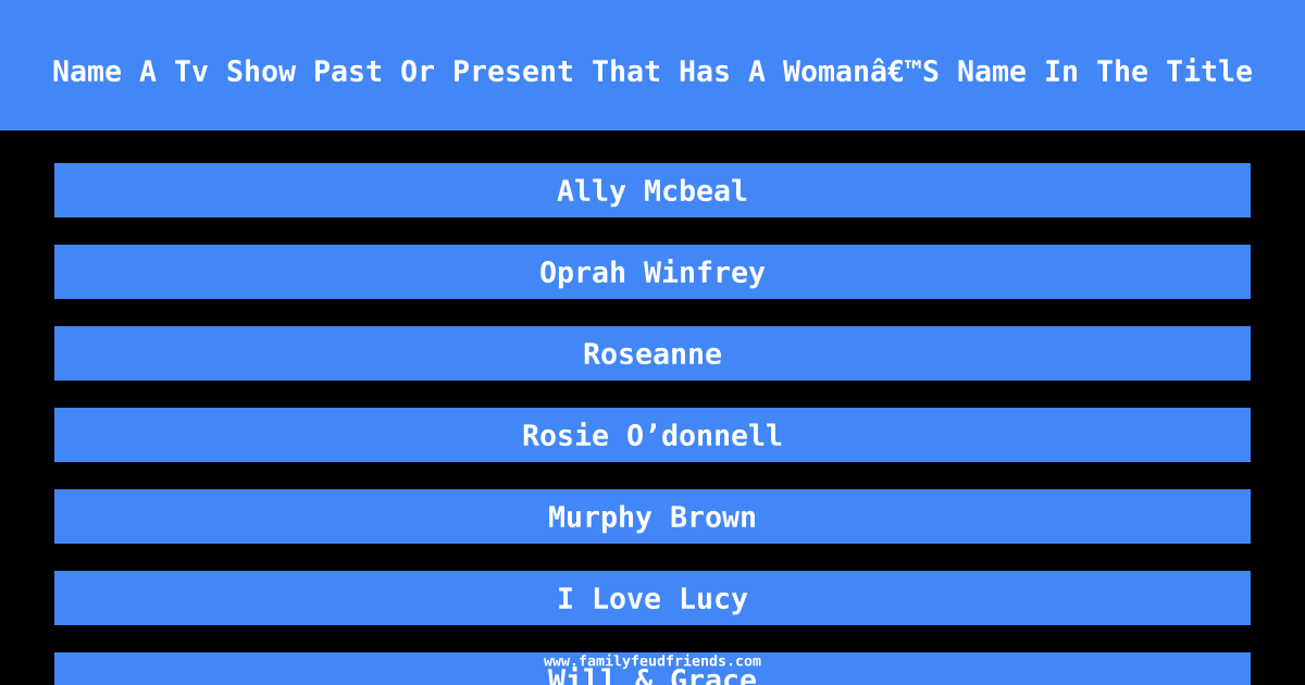 Name A Tv Show Past Or Present That Has A Womanâ€™S Name In The Title answer