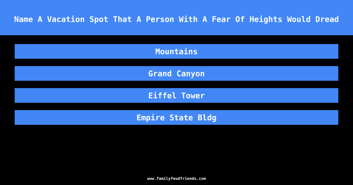 Name A Vacation Spot That A Person With A Fear Of Heights Would Dread answer