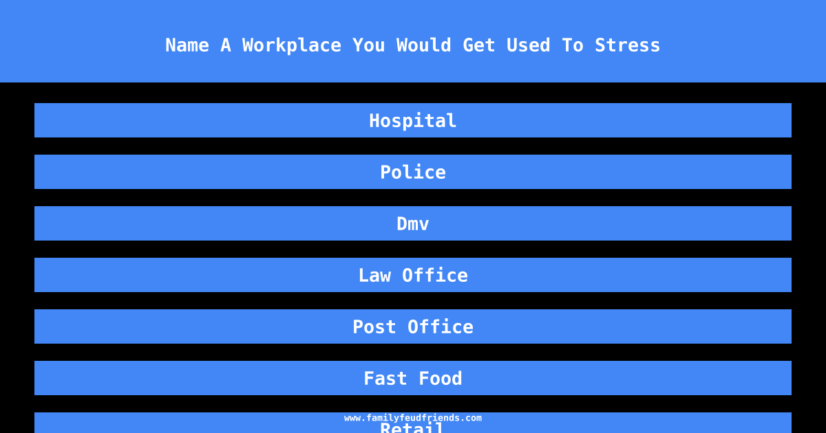 Name A Workplace You Would Get Used To Stress answer