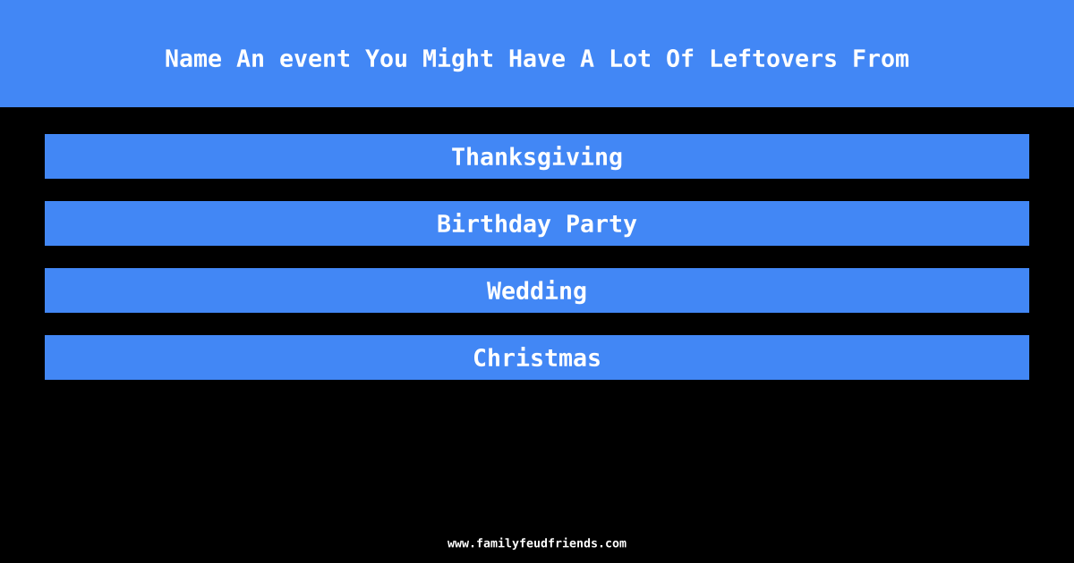 Name An event You Might Have A Lot Of Leftovers From answer
