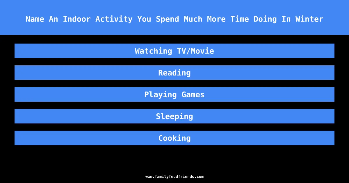 Name An Indoor Activity You Spend Much More Time Doing In Winter answer