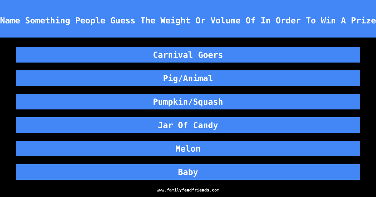 Name Something People Guess The Weight Or Volume Of In Order To Win A Prize answer