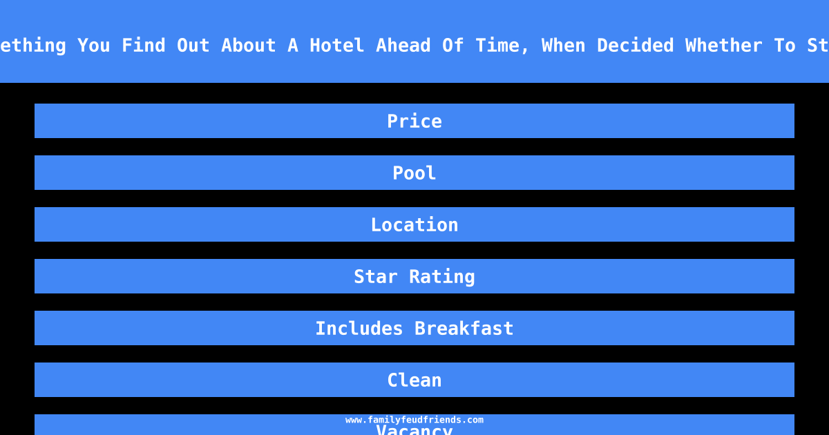 Name Something You Find Out About A Hotel Ahead Of Time, When Decided Whether To Stay There answer