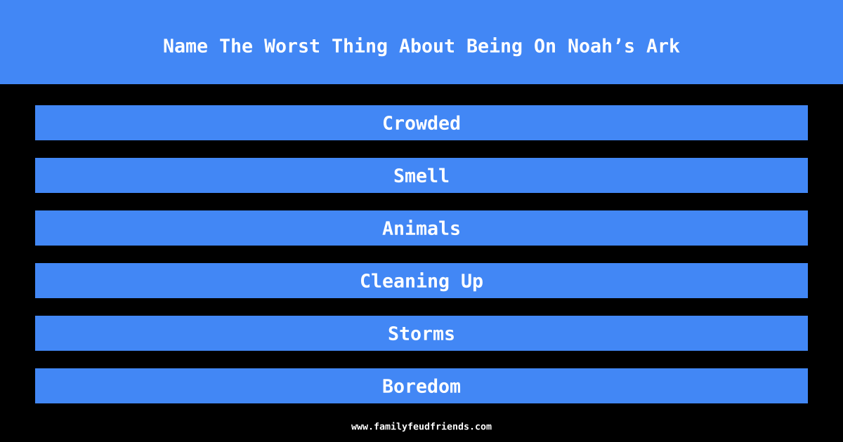 Name The Worst Thing About Being On Noah’s Ark answer