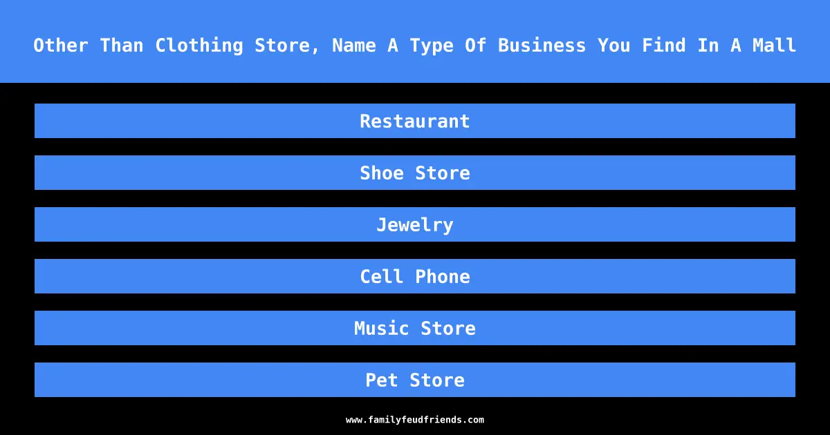 Other Than Clothing Store, Name A Type Of Business You Find In A Mall answer