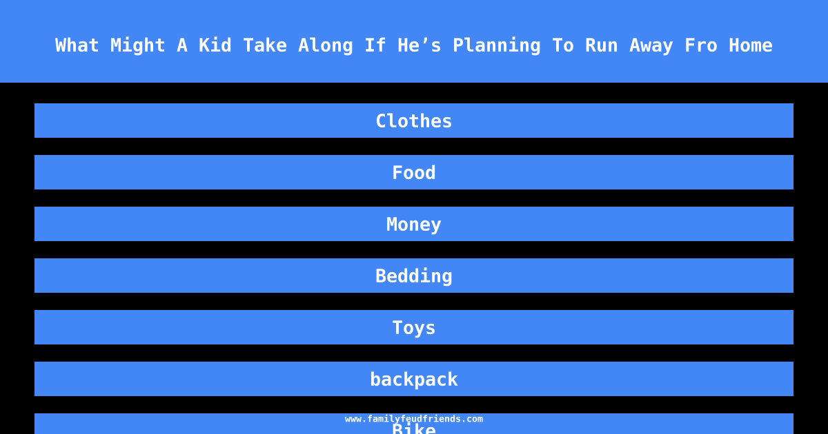 What Might A Kid Take Along If He’s Planning To Run Away Fro Home answer