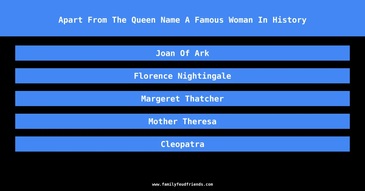 Apart From The Queen Name A Famous Woman In History answer