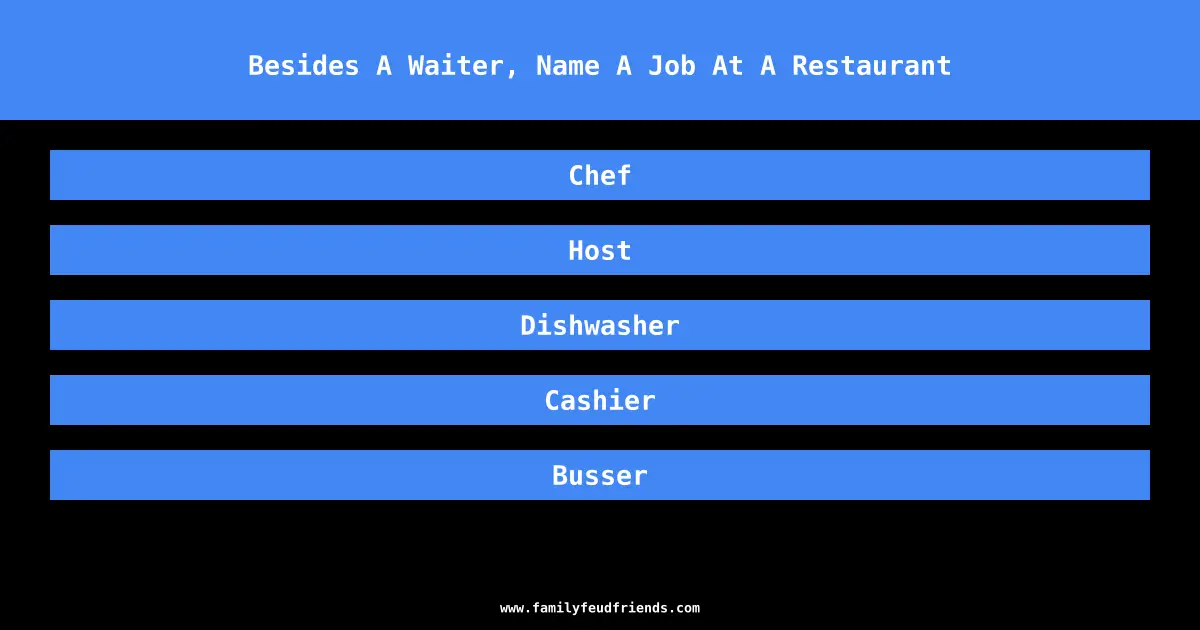 Besides A Waiter, Name A Job At A Restaurant answer