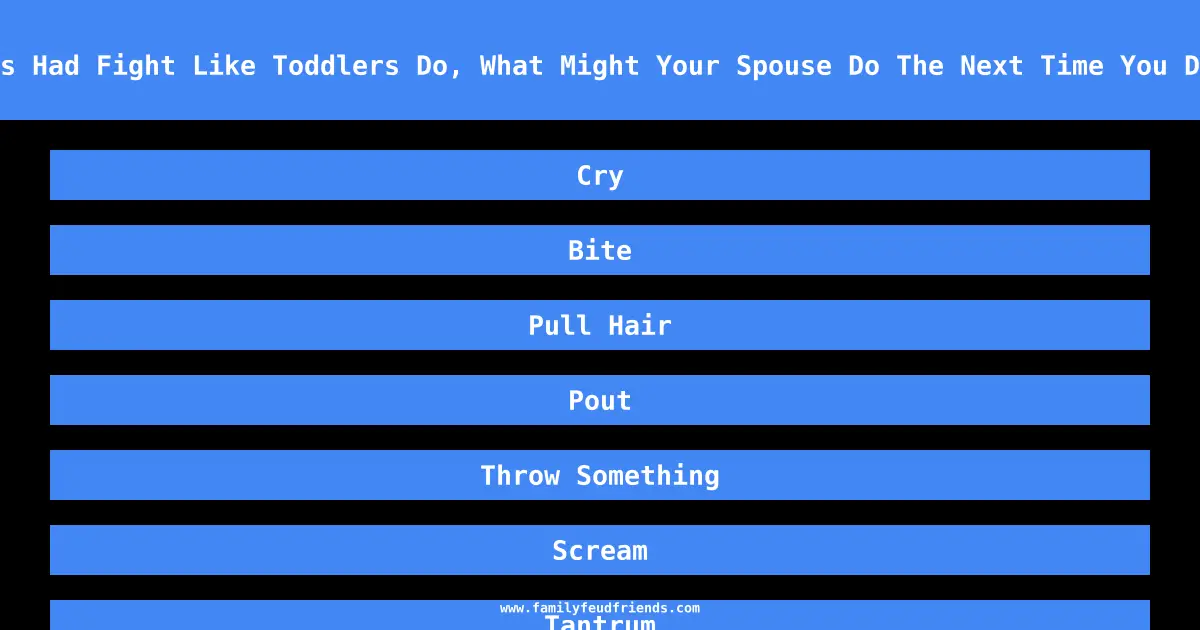 If Adults Had Fight Like Toddlers Do, What Might Your Spouse Do The Next Time You Disagreed answer