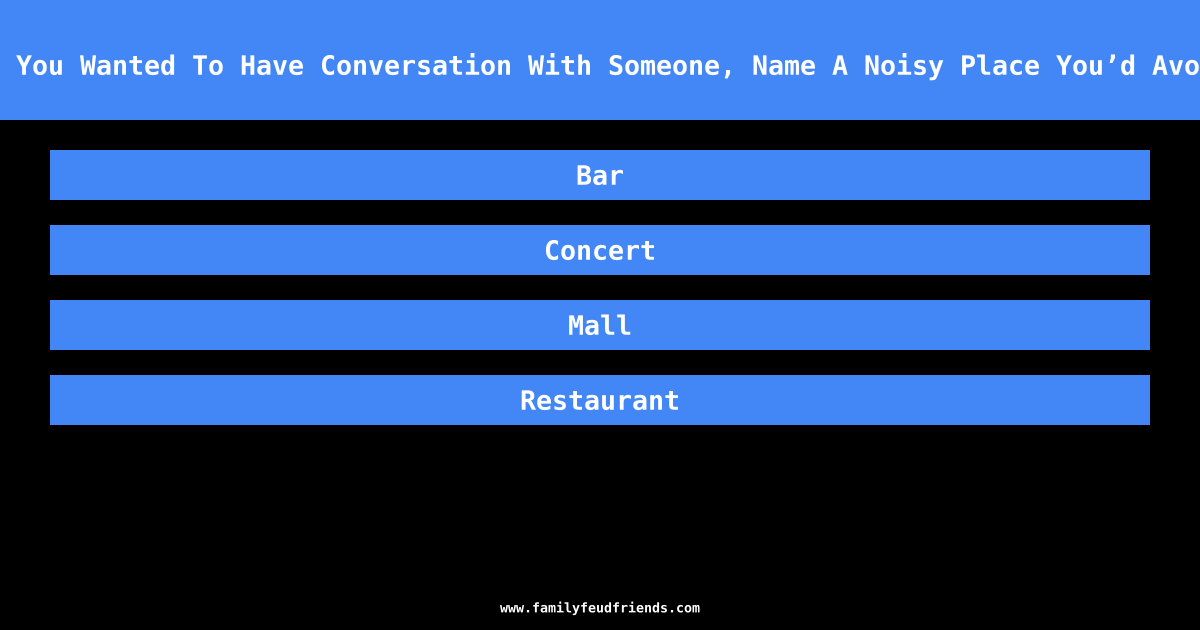 If You Wanted To Have Conversation With Someone, Name A Noisy Place You’d Avoid answer