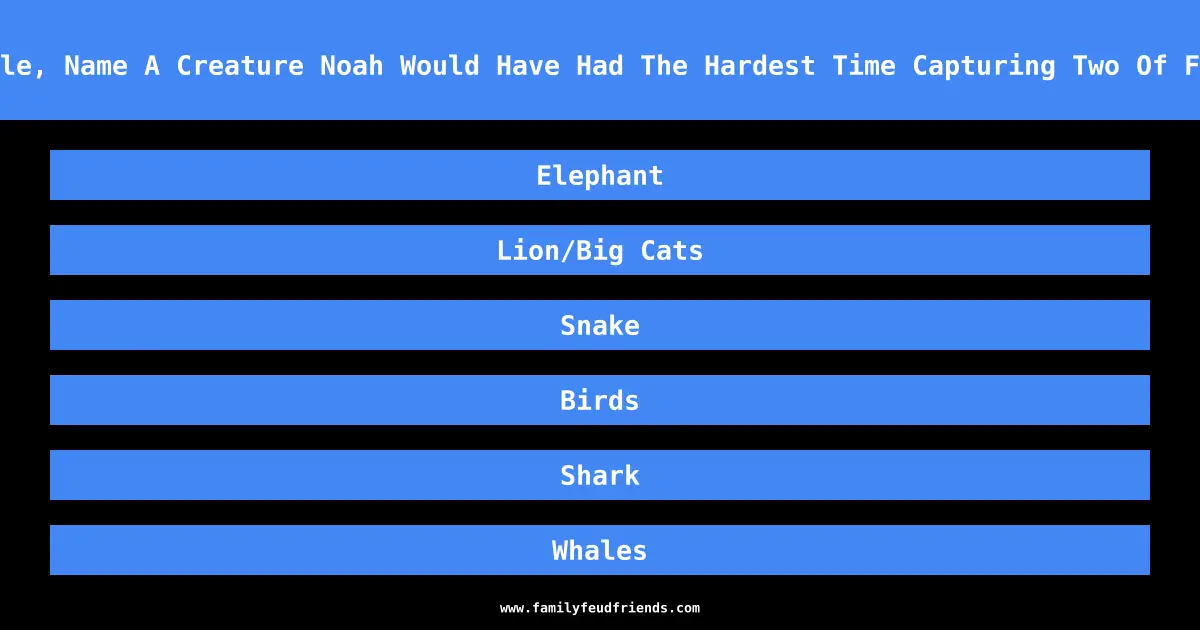 In The Bible, Name A Creature Noah Would Have Had The Hardest Time Capturing Two Of For His Ark answer