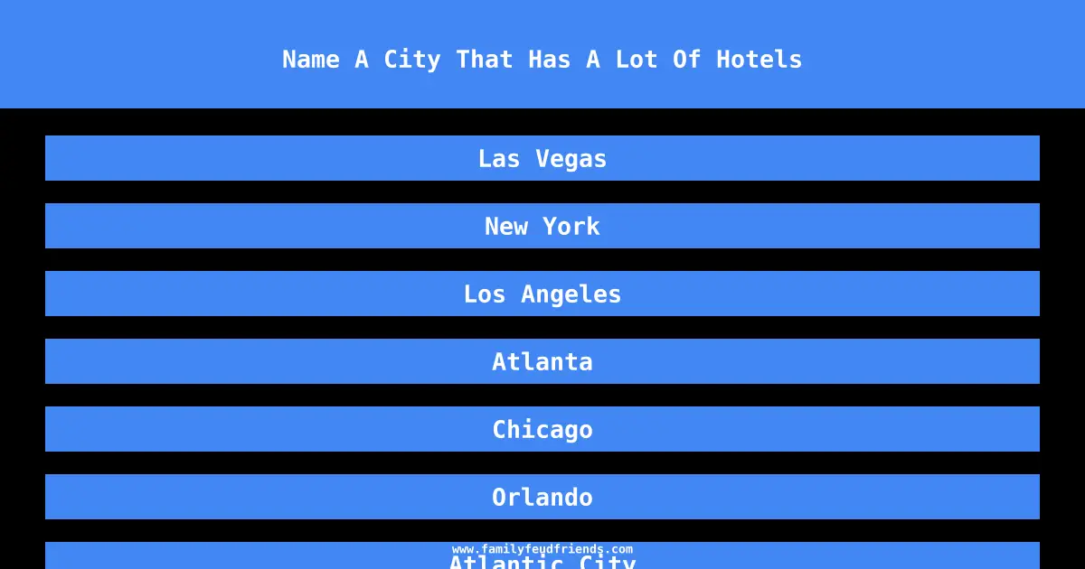 Name A City That Has A Lot Of Hotels answer