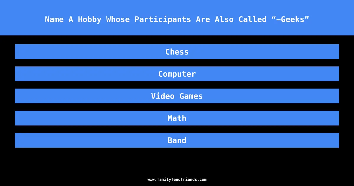 Name A Hobby Whose Participants Are Also Called “-Geeks” answer