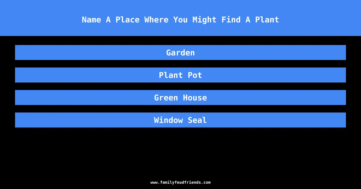 Name A Place Where You Might Find A Plant answer