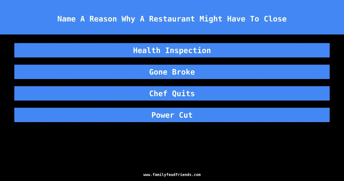 Name A Reason Why A Restaurant Might Have To Close answer
