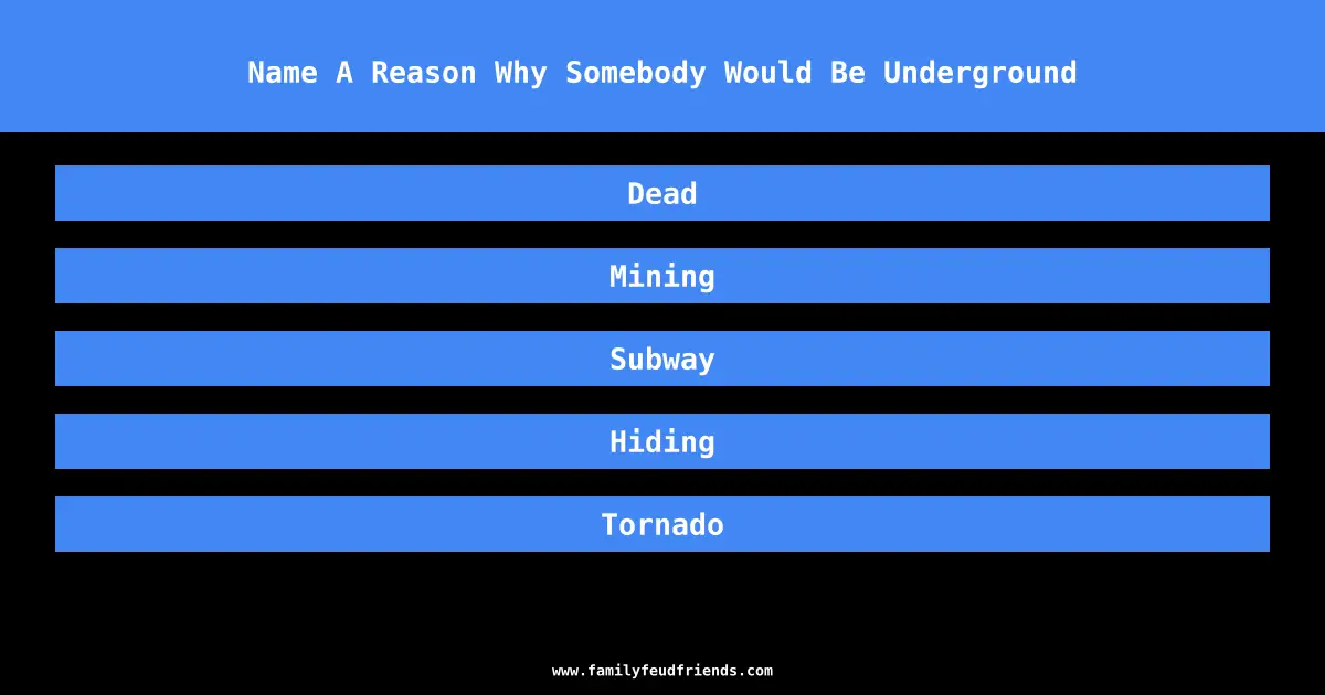 Name A Reason Why Somebody Would Be Underground answer