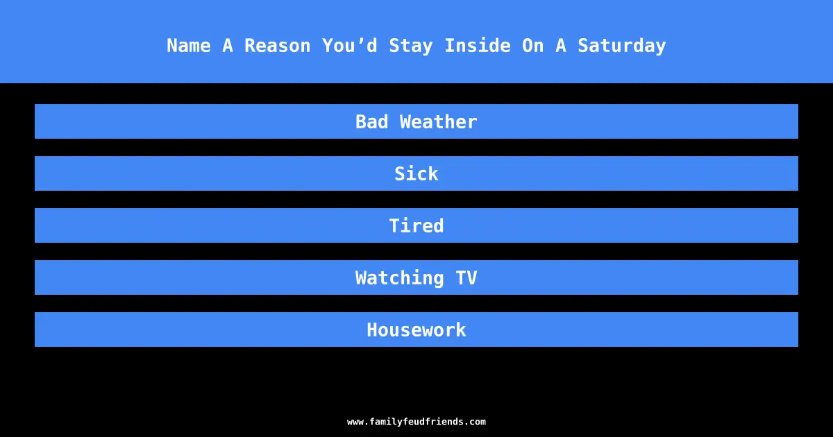 Name A Reason You’d Stay Inside On A Saturday answer