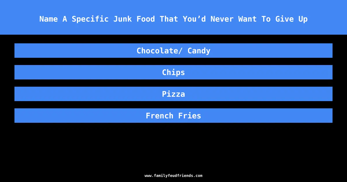 Name A Specific Junk Food That You’d Never Want To Give Up answer