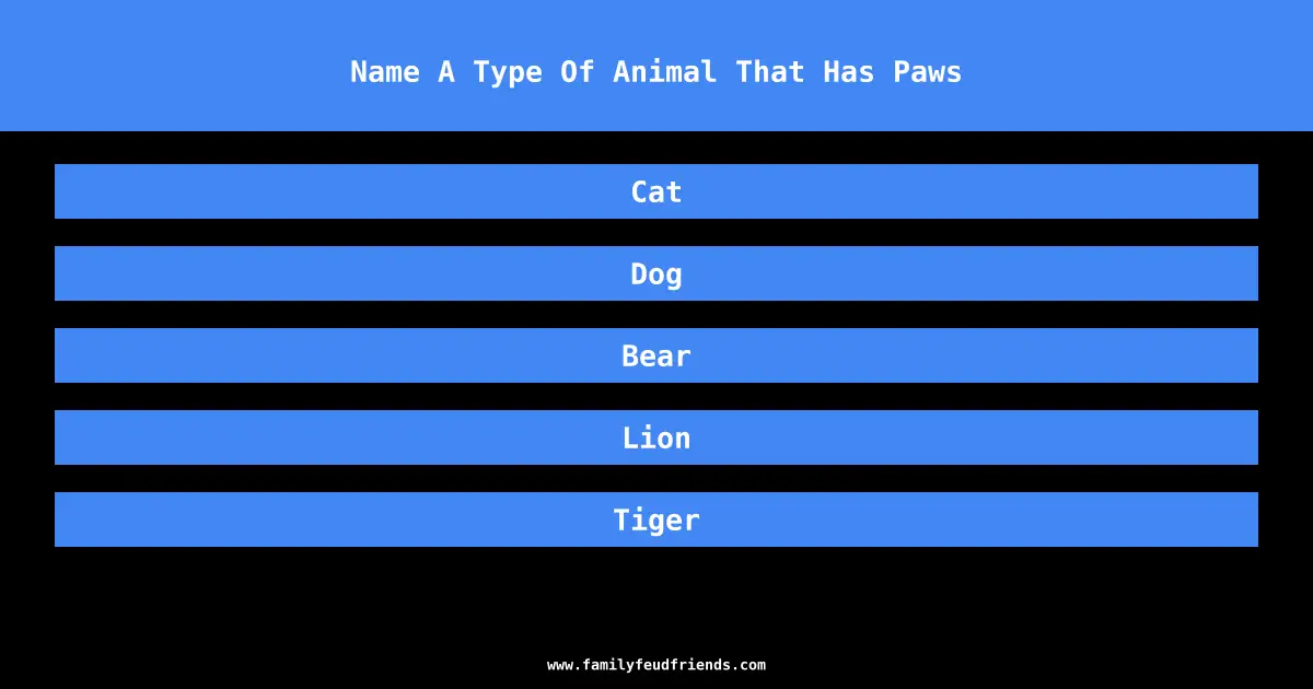 Name A Type Of Animal That Has Paws answer