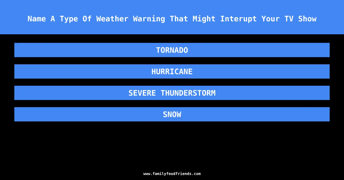 Family Feud Name A Type Of Weather Warning That Might Interupt Your Tv Show Answer