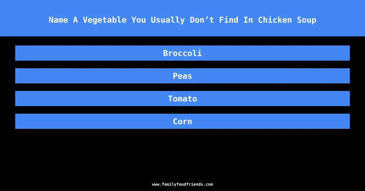Name A Vegetable You Usually Don’t Find In Chicken Soup answer