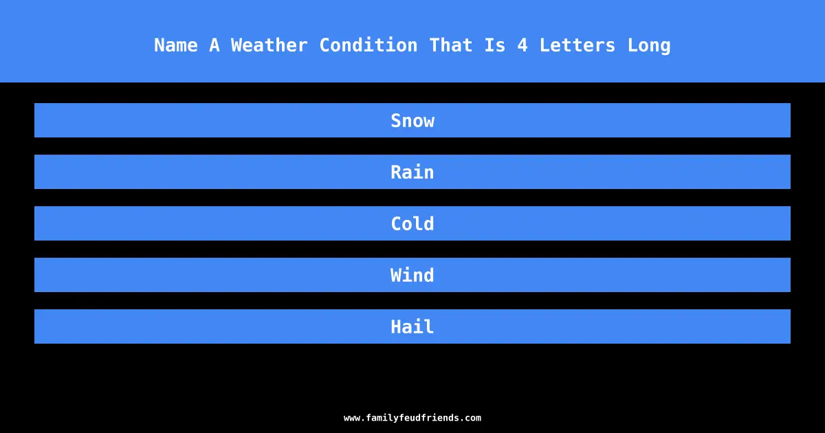 Name A Weather Condition That Is 4 Letters Long answer