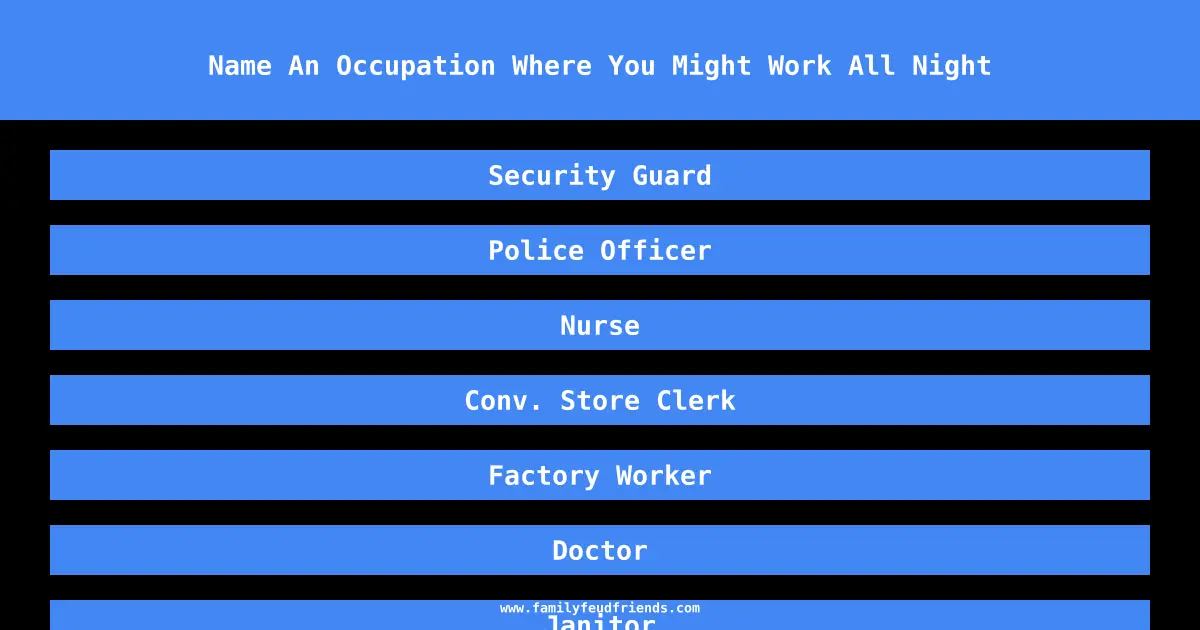 Name An Occupation Where You Might Work All Night answer
