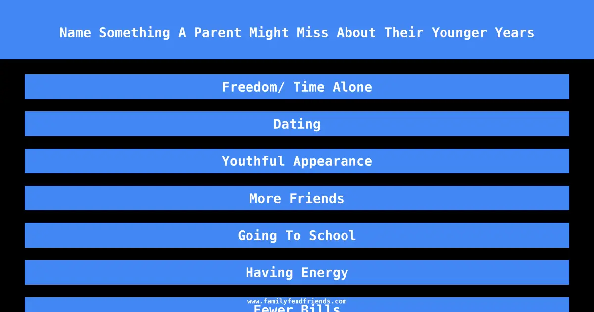 Name Something A Parent Might Miss About Their Younger Years answer