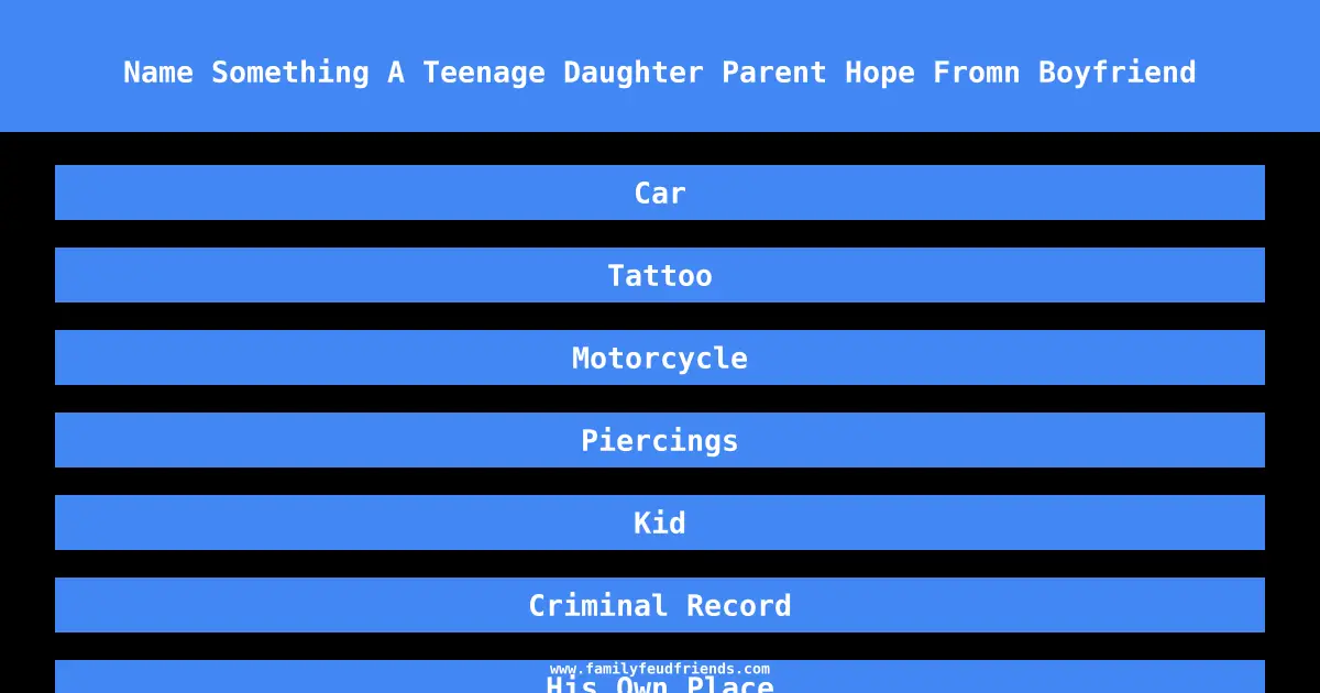 Name Something A Teenage Daughter Parent Hope Fromn Boyfriend answer
