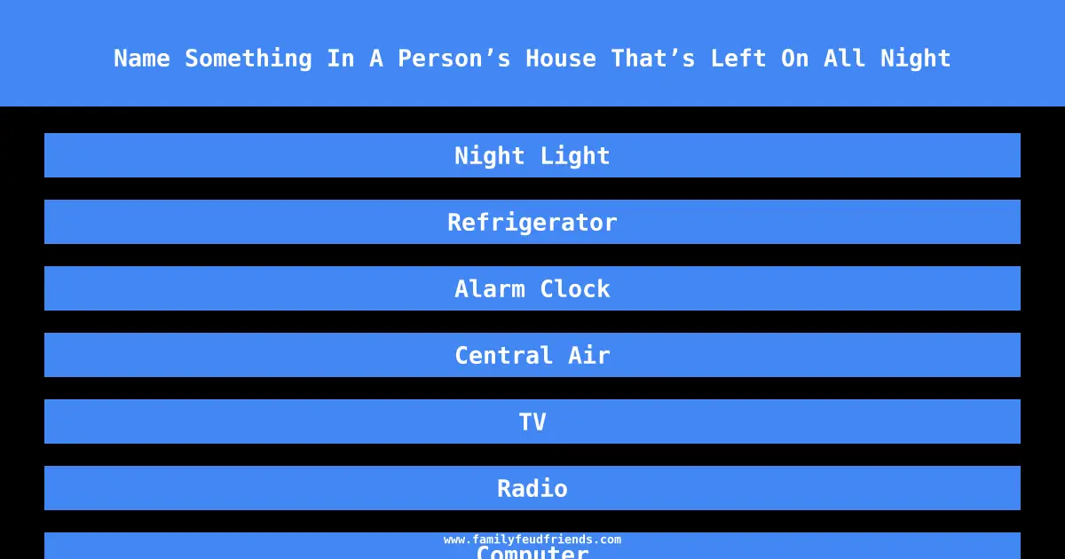 Name Something In A Person’s House That’s Left On All Night answer