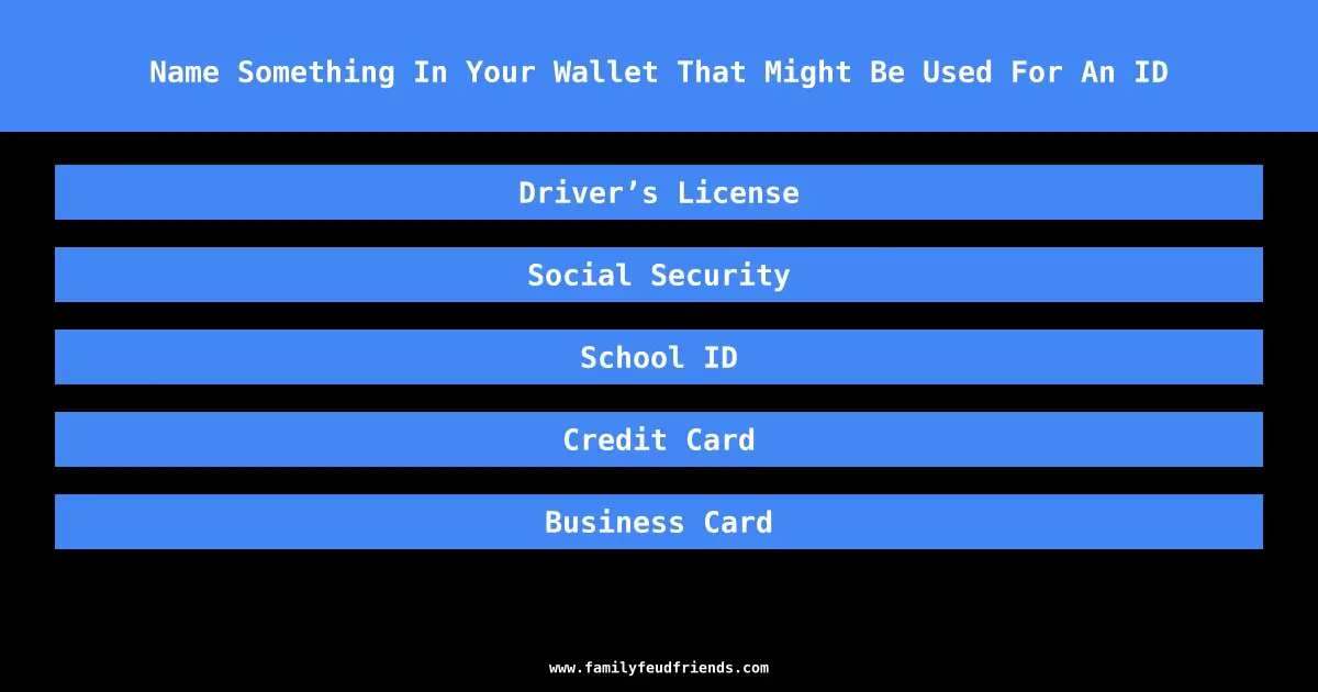 Name Something In Your Wallet That Might Be Used For An ID answer