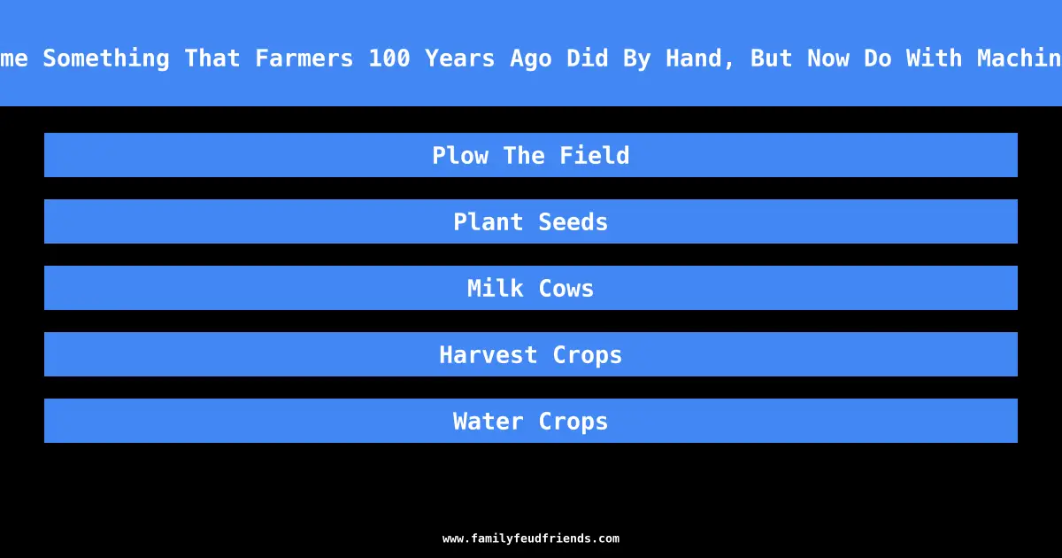 Name Something That Farmers 100 Years Ago Did By Hand, But Now Do With Machines answer