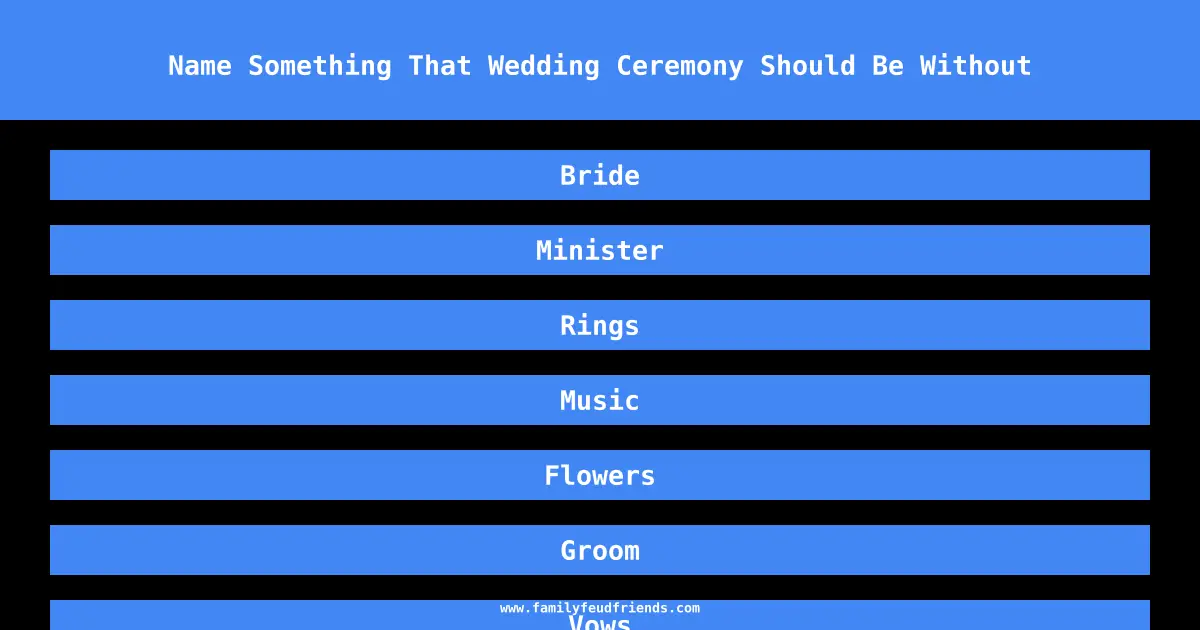 Name Something That Wedding Ceremony Should Be Without answer