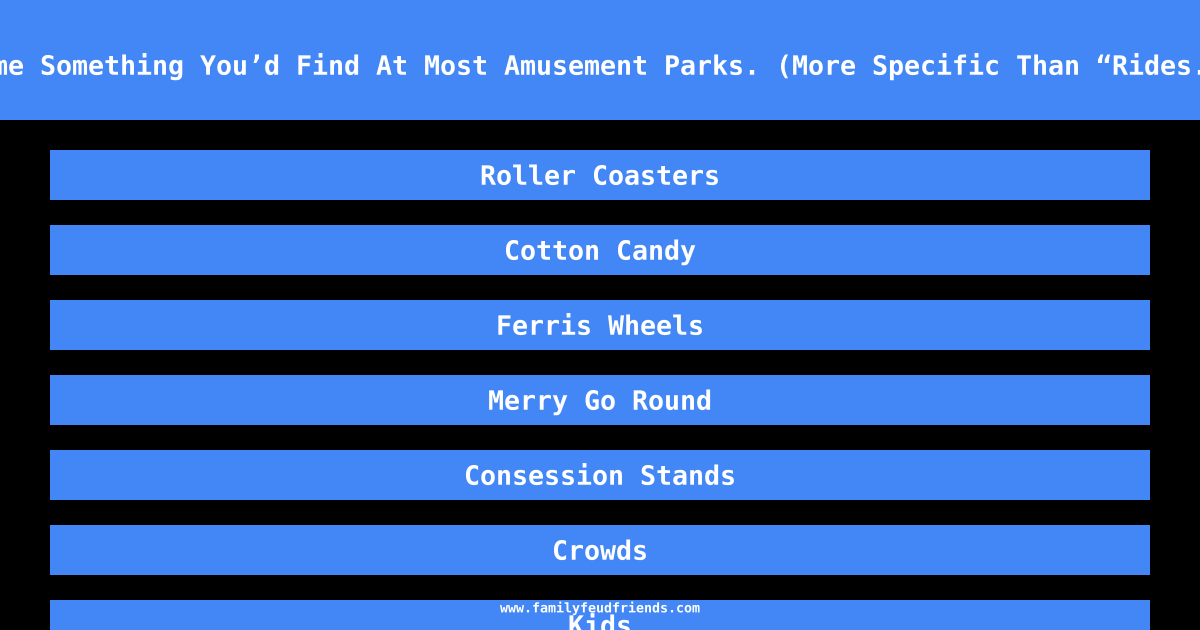 Name Something You’d Find At Most Amusement Parks. (More Specific Than “Rides.”) answer