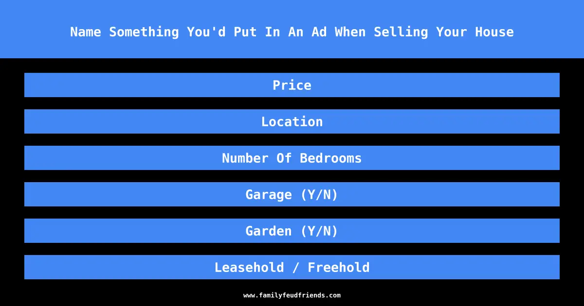 Name Something You'd Put In An Ad When Selling Your House answer