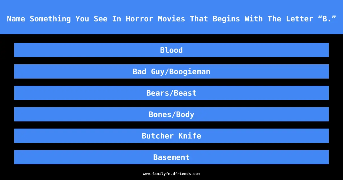 Name Something You See In Horror Movies That Begins With The Letter “B.” answer