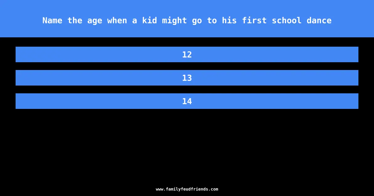 Name the age when a kid might go to his first school dance answer