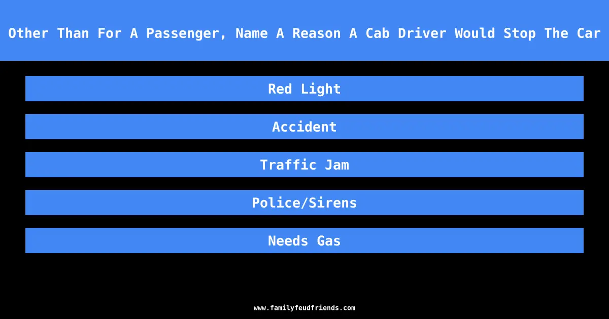 Other Than For A Passenger, Name A Reason A Cab Driver Would Stop The Car answer