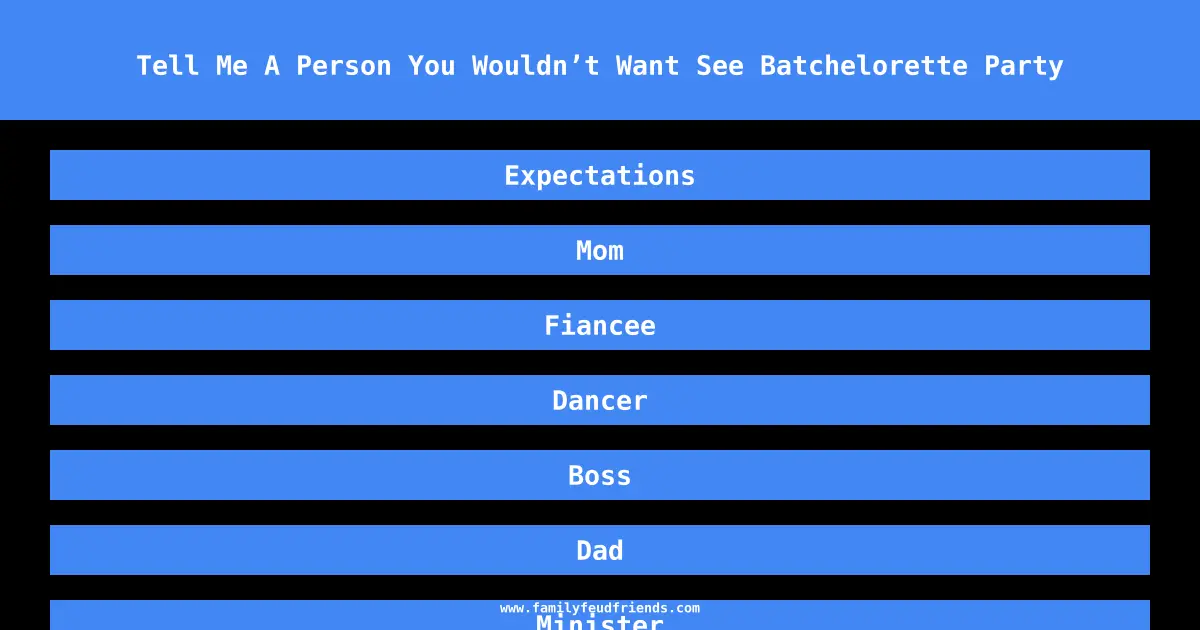 Tell Me A Person You Wouldn’t Want See Batchelorette Party answer
