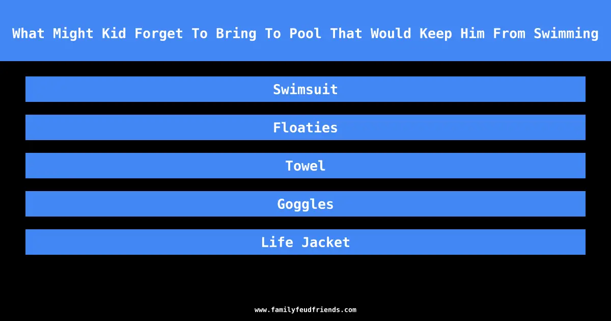 What Might Kid Forget To Bring To Pool That Would Keep Him From Swimming answer